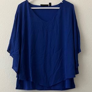 Dennis Basso Italia Knit Top with Woven Overlay - Blue (sz) A468290